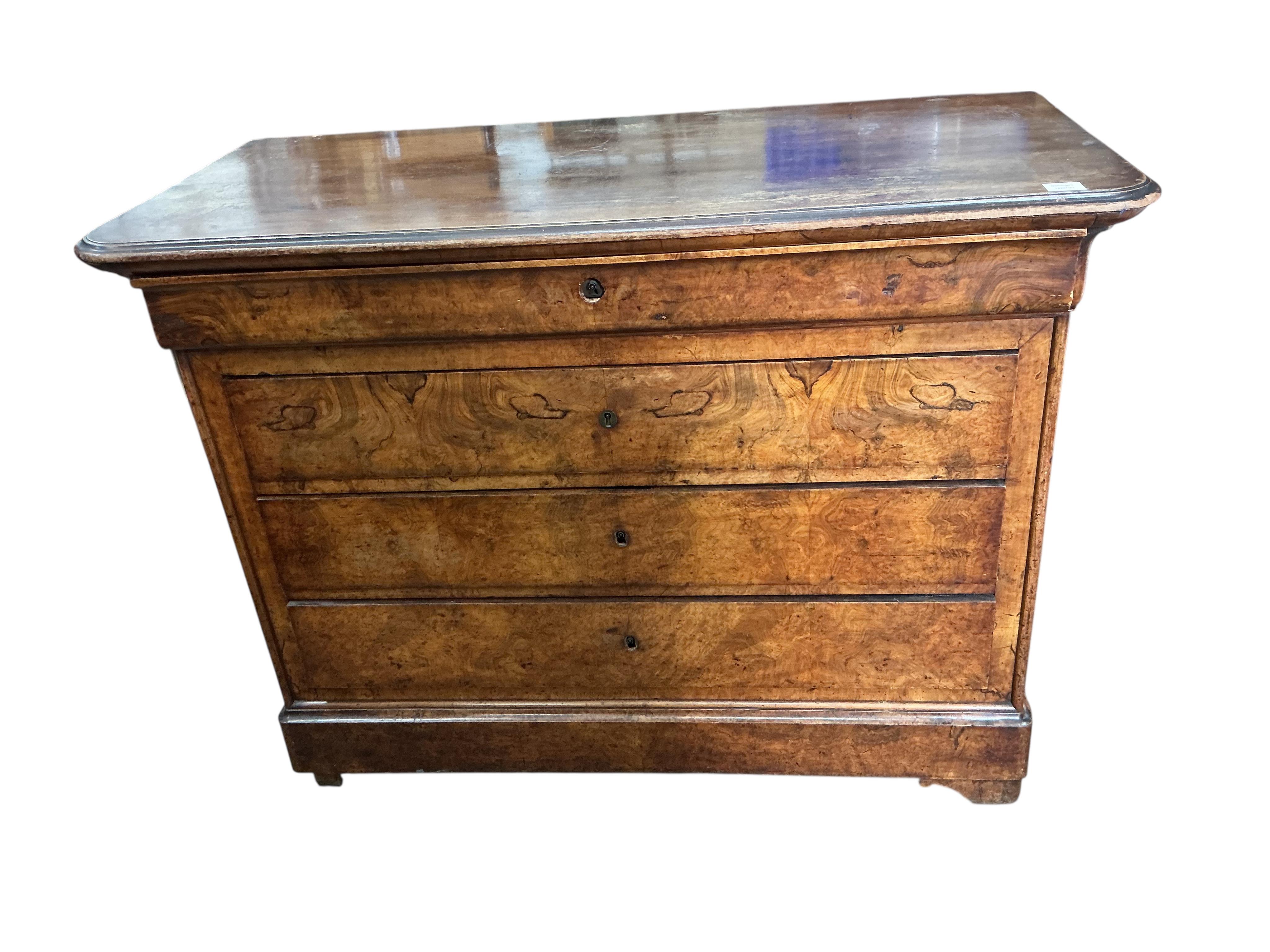 A 19th century French walnut commode, width 130cm, depth 60cm, height 97cm